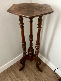 Antique German Carved Wood Tall Corner Pedestal Table