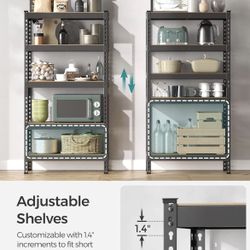 5-Tier Storage Shelves, Load 1050 kg, Garage Storage, Boltless Assembly, Adjustable Shelving Unit, 30 x 75 x 150 cm, for Study Shed Basement, Black an