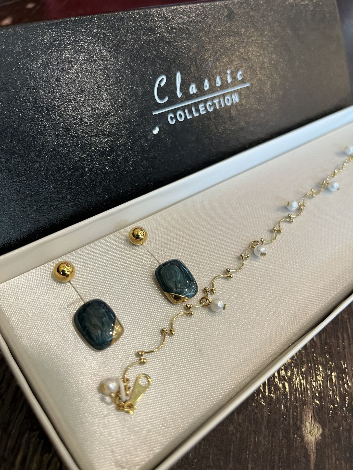 Gold Plated Pearl Necklace And Earrings