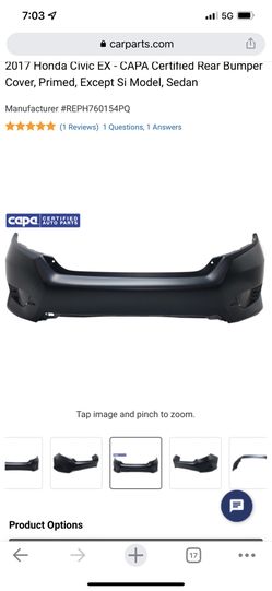 Honda Civic Sedan 16-17 Primed Rear Bumper Brand New (NOT FOR SI) 