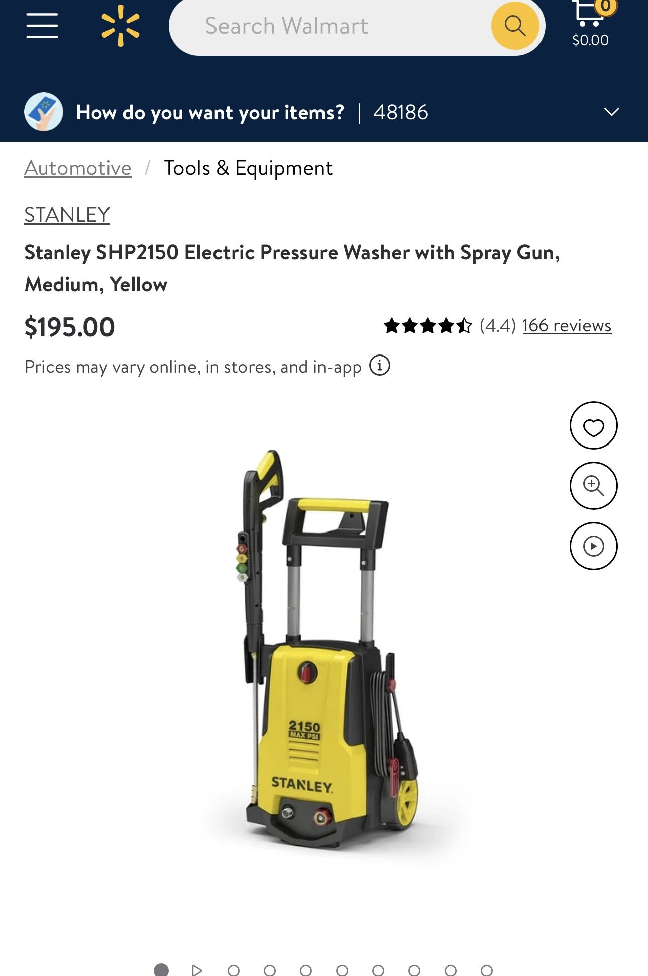 Stanley SHP2150 Electric Pressure Washer with Spray Gun, Medium, Yellow