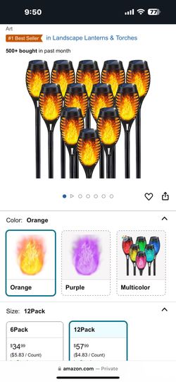 Solar Torch Lights Set Of 12