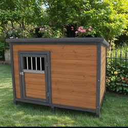 45large solid wood dog house, waterproof PVC plastic roof, breathable wooden doors