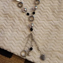Long Black And Silver Necklace W/earrings.  