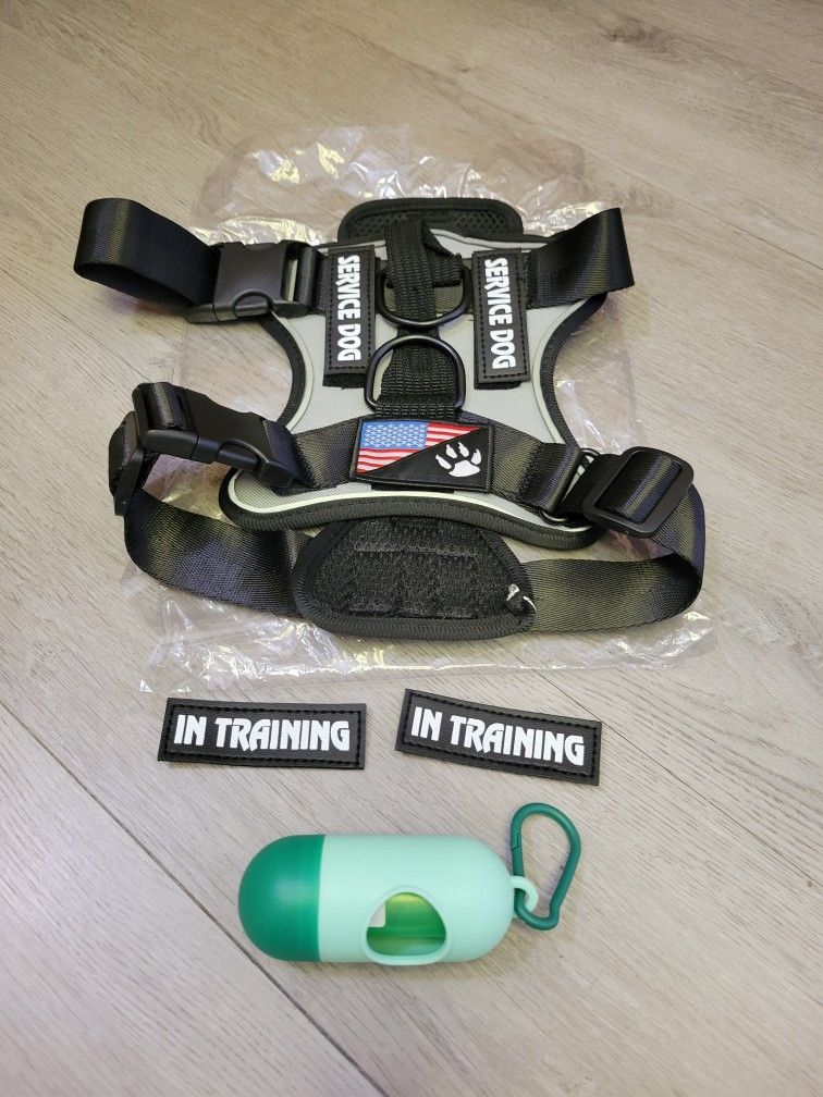 Dog Harness With Tags And Poop Bags. Medium. Brand New