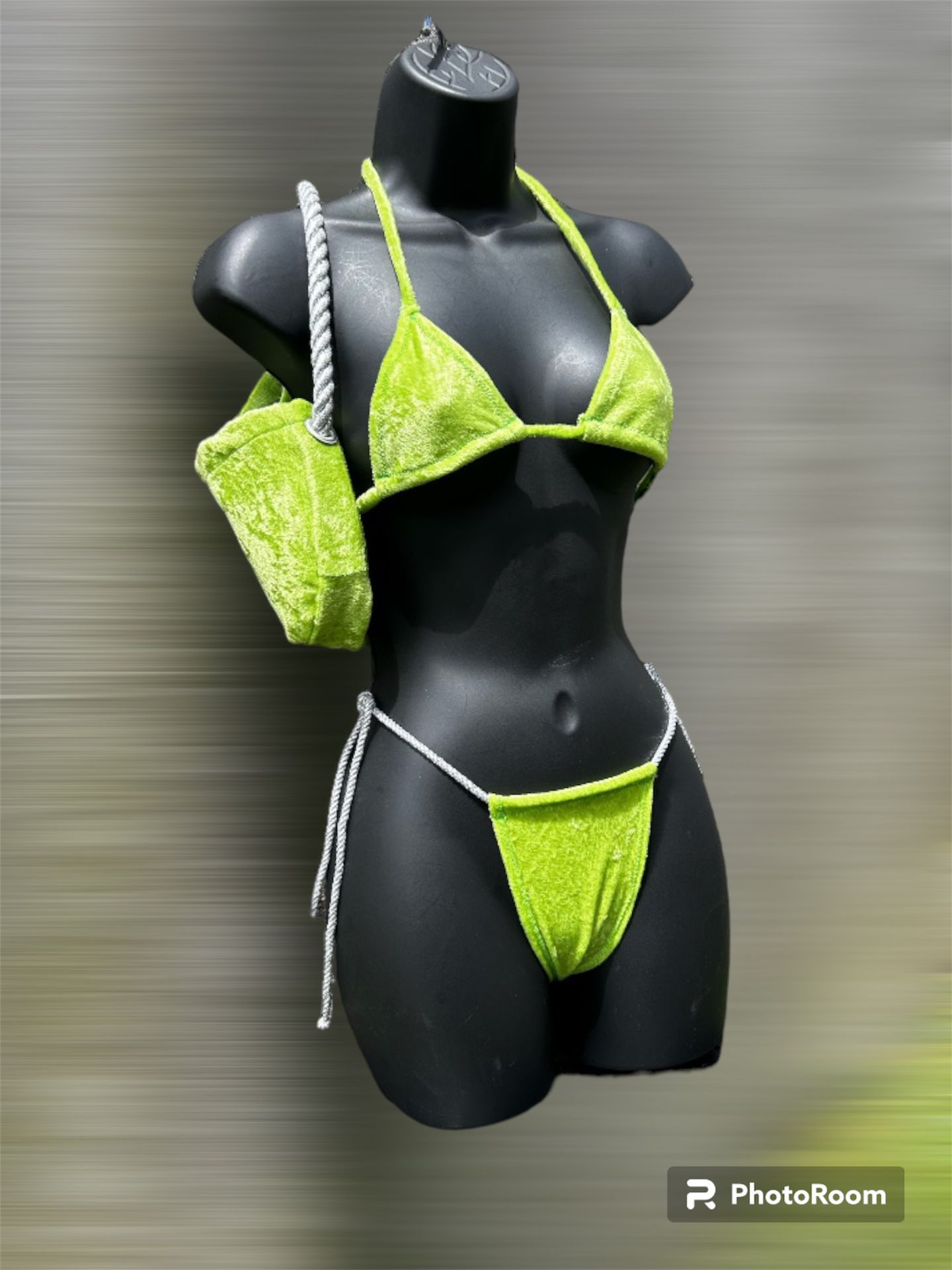 Like Green Velvet Bikini Set With Purse Included 