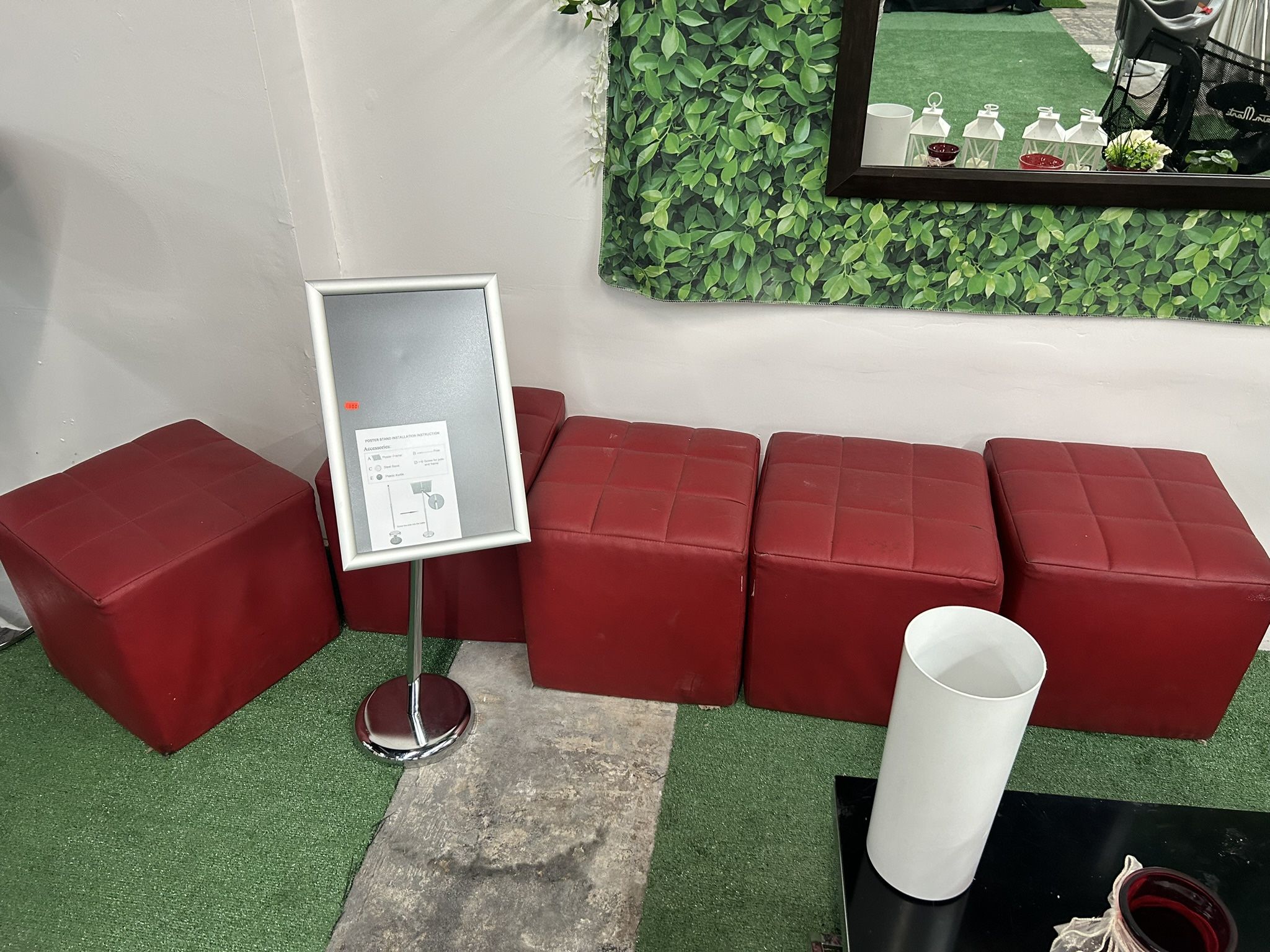 Small Seats/foot Stools Red Leather Lot Of 5