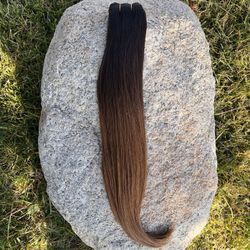 GooGoo 20 Inch Long Sew In Remy Real Human Hair Extensions, DIY Weft Bundle Extension, Ombre Brown Chocolate Dip Color Melt, 100g *NEW In Open Box*