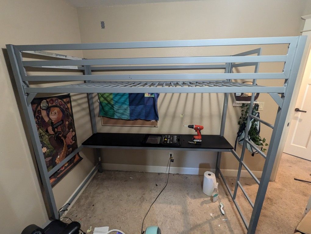 Metal Loft Bed With Desk (No Mattress)