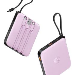 Cargador portátil con cable incorporado, banco de energía de 10000 mAh, batería USB C carga rapida.