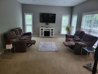 2 coucheswith recliner with middle console and cup holder