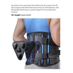 Brand new size L (Waist 36.7”45.3”) Back Brace for Lower Back Pain Relief with 3D Lumbar Pad, 6X Back Support Belt With Alternative Strips for Men/Wom