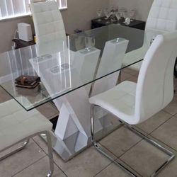 White Dining Table W/ Matching White Chairs