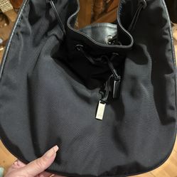 Authentic Gucci Black Nylon And Leather Hobo Drawstring Medium Size Bag Monogram Inside 0014030