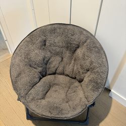 Grey Faux Fur Folding Saucer Chair