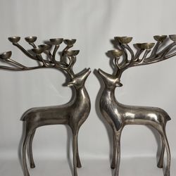 Pottery Barn  20” Reindeer Silver 10 Point Candle Holder Centerpieces