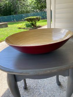 New Lightweight Solid Wood Bowl /Food Safe /18” Wide 6” Hi W/Painted Red Bottom