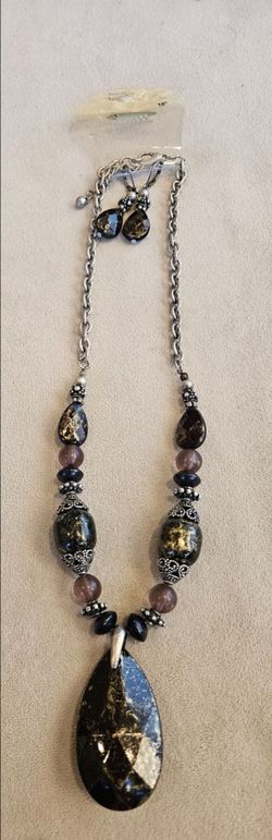 ICON Collection" Dark Gold Beaded Necklace & Earrings Set