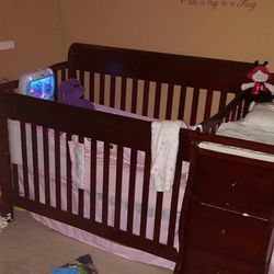Crib To toddler Bed W/ Attached changing Table