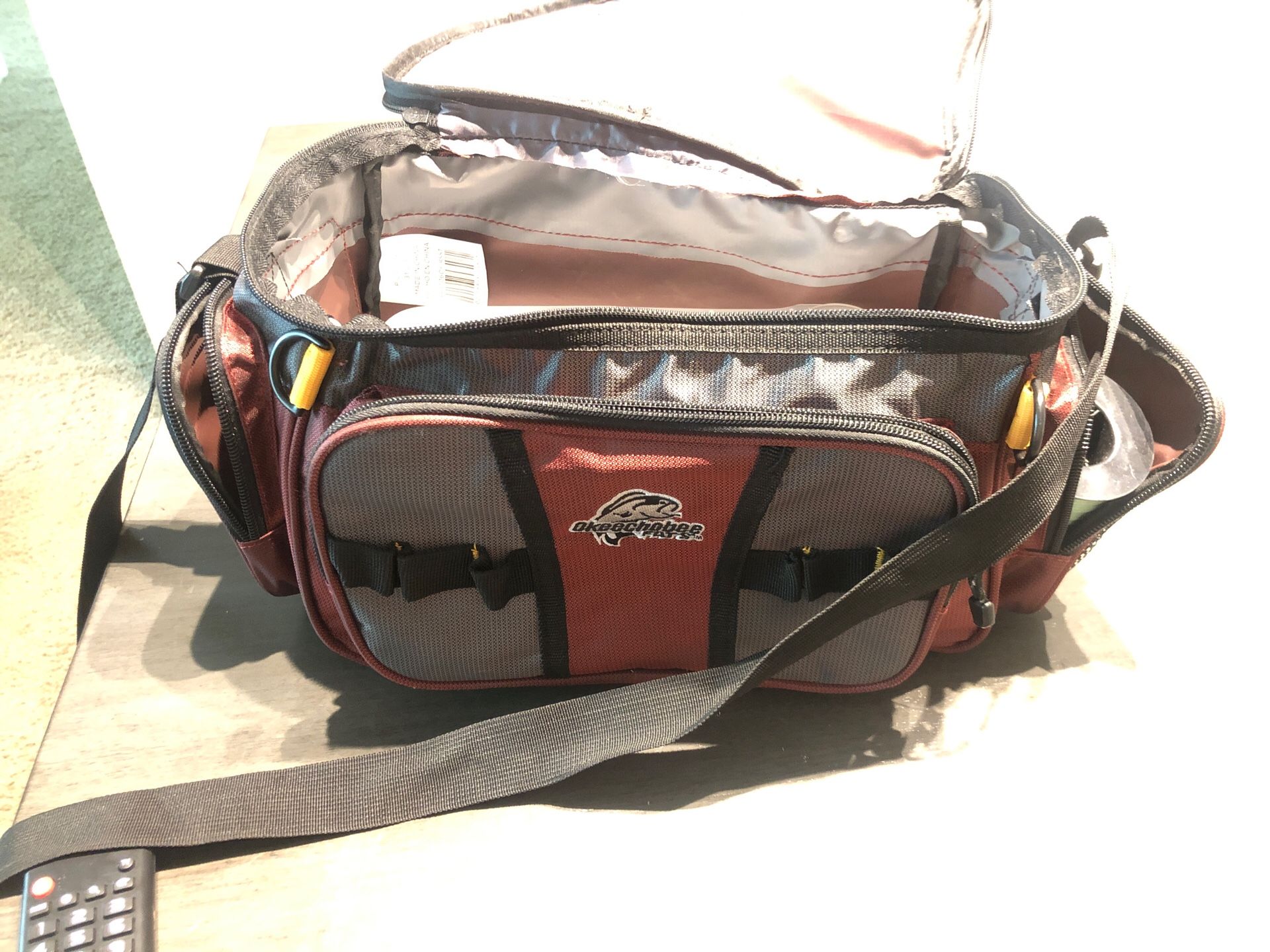 Fishing bag, lures, line, weights, tackle box