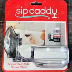 New Sip Caddy Clear Plastic Shower/Bath Drink Holder