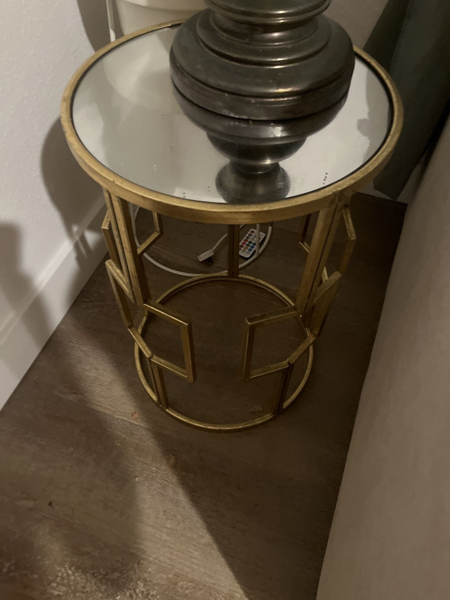 Gold Geometric Side Table with Mirrored Top