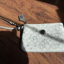 Coach Small Silver And White Star Wristlet 