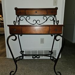 Beautiful wood desk with rod iron legs