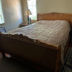 Solid Oak - Engraved  Bed & Nightstands