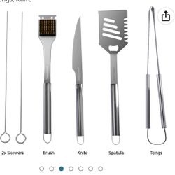 Home-Complete BBQ Grill Tool Set- Stainless Steel Barbecue Grilling Accessories with 7 Utensils and Carrying Case, Includes Spatula, Tongs, Knife