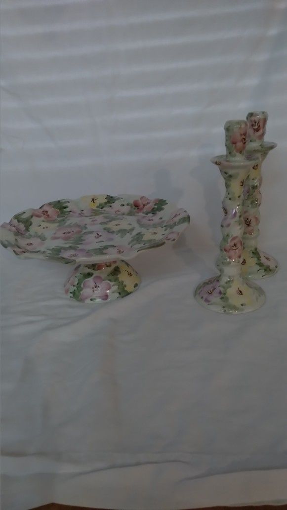 Cake Plate And Candle Holders- Portugal