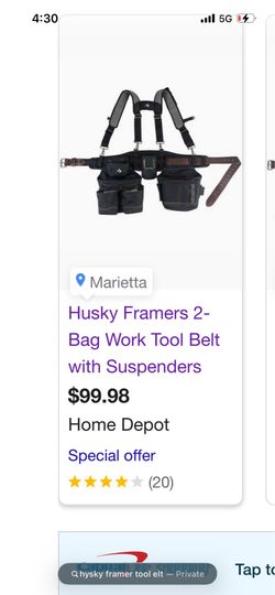 Husky framers tool belt with suspenders