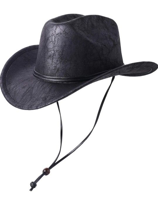 Lanzom Women Men Western Hat Cowboy Hat Cowgirl hat Wide Brim Hat with Lanyard