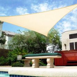 New 16x16x16 triangle  outdoor patio sun shade sail tarp tent canopy gazebo sun block anchor ropes included tan 