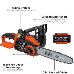 BLACK+DECKER 20V MAX Cordless Chainsaw Kit, 10 inch, Battery and Charger not  Included (LCS1020)