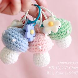 Crochet mushroom keychain