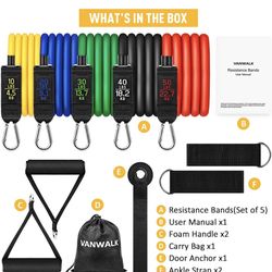 NEW! Resistance Bands Set 11 PCS Gym Equipment Workout Bands for Home with Handles Ankle Straps Carry Bag Stackable Fitness Exercise Bands for Women M