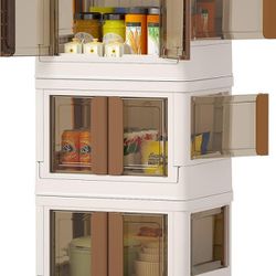 Plastic Closet Organizers, 4 Side Open Stackable Storage Bins, 38Qt Clear Collapsible, 3 Pack