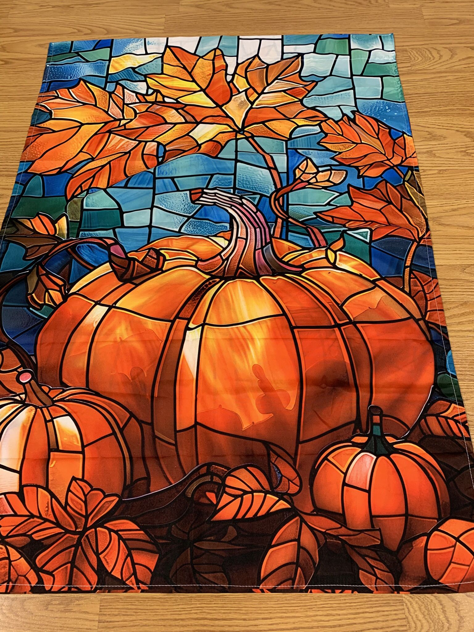 Vibrant Stained-Glass Style Pumpkin Garden Flag