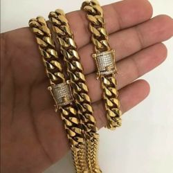 Cuban Link Set 14K Gold Plated Does Not Loses Color