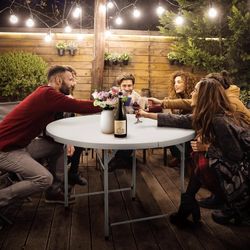 48" Round Folding Table 4 Feet Plastic Bi-Folding Commercial Dining Event Table for Indoor Outdoor Camping Picnic Party, White