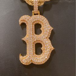 Diamond B Pendant with Rope Chain 