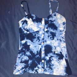 blue tie-dye princess neck line spaghetti strap 