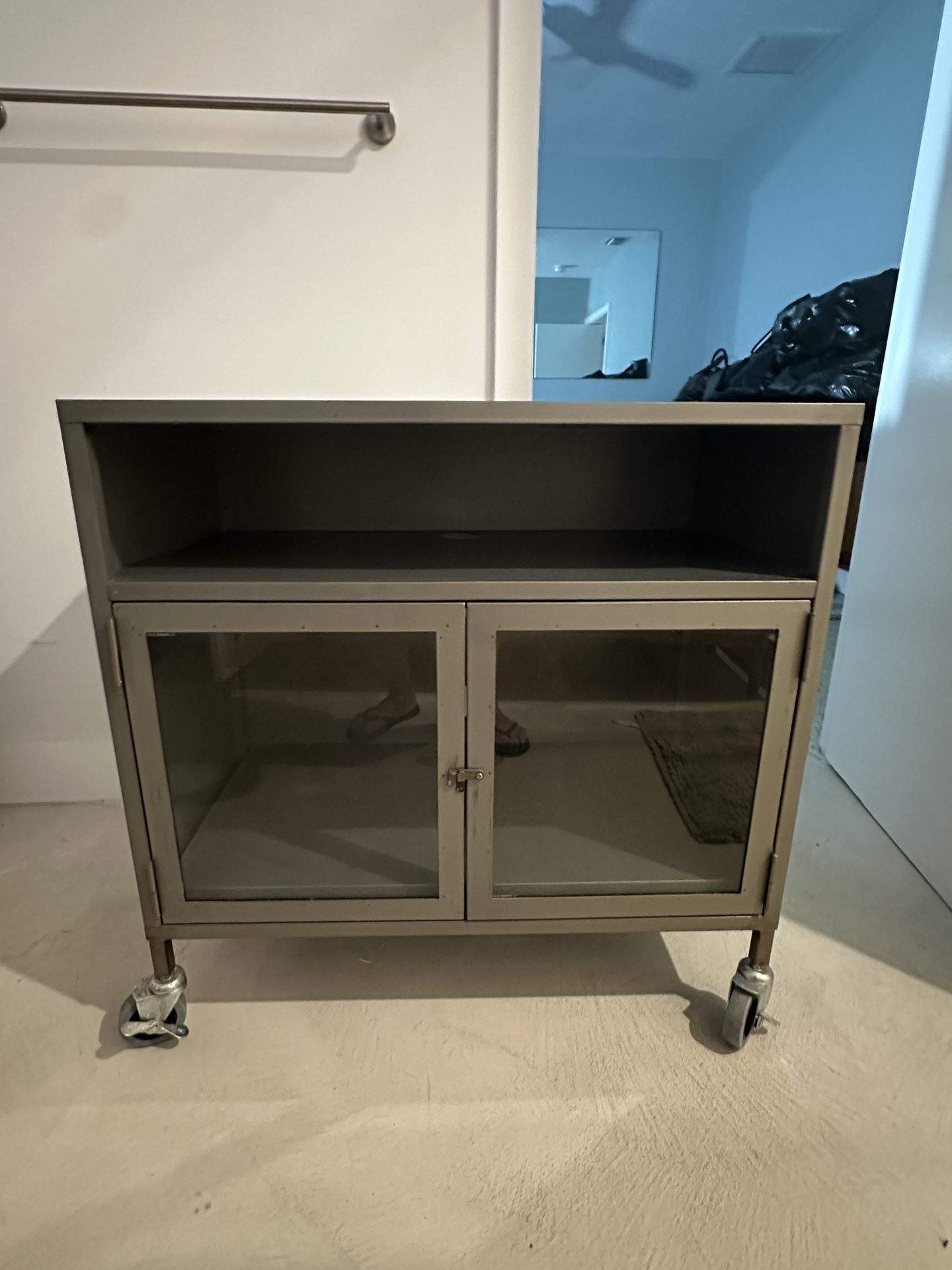 Grey Metal & Glass Storage Cabinet
