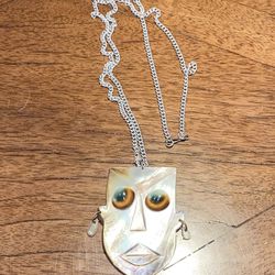 12” Long Abalone Shell Native Mask Necklace