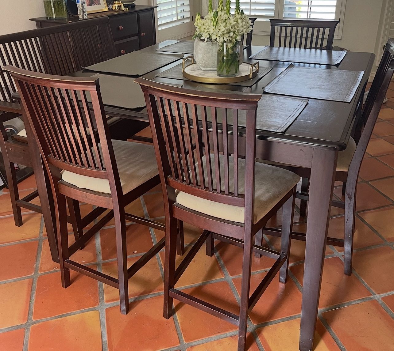 Brown Wood 8-piece Pub Dining Table