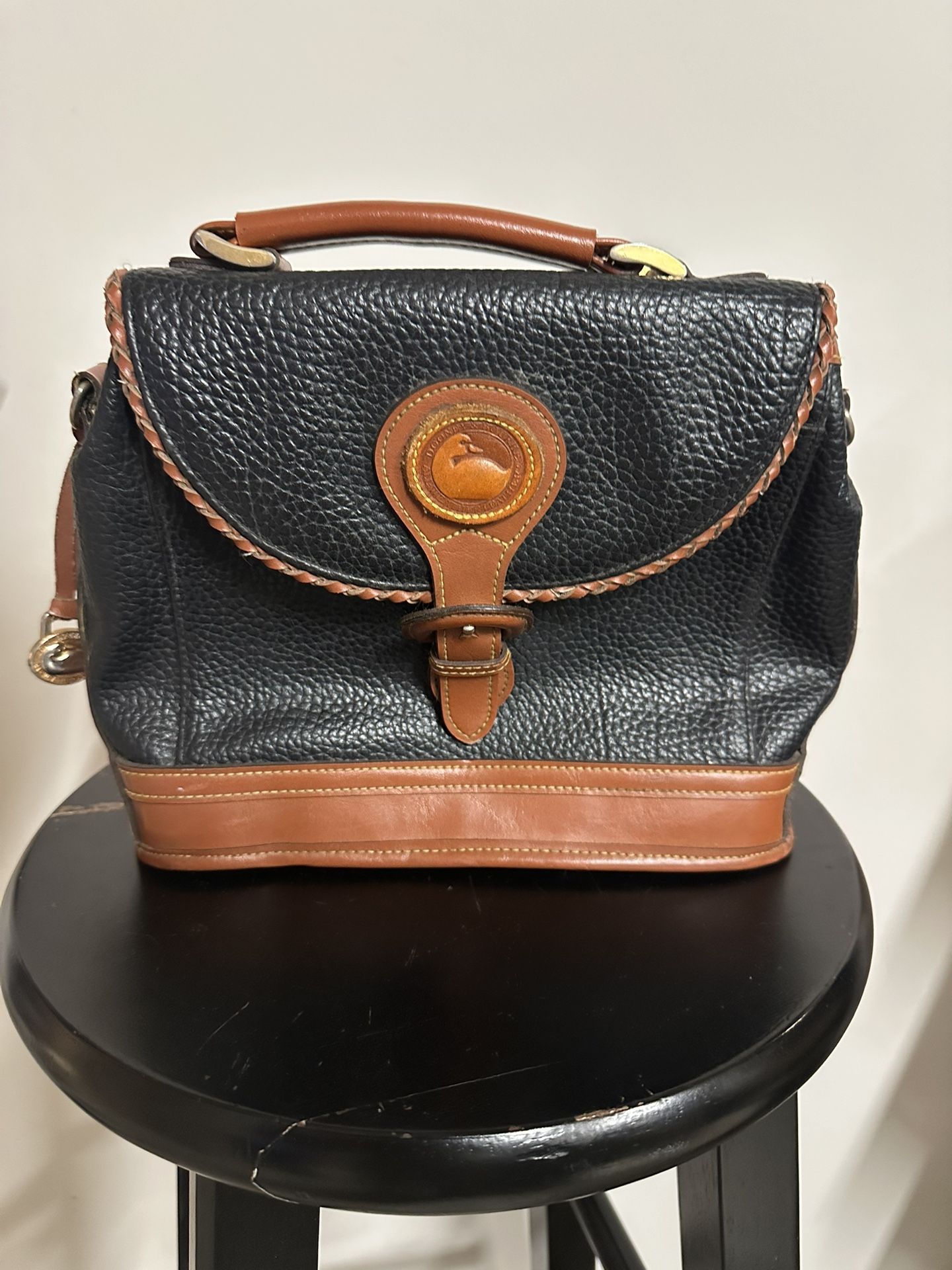 Vintage Dooney & Bourke Womens Shoulder Satchel Bag Pebbled Leather Black Brown