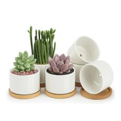 Y393ZOUTOG Ceramic Succulent Pots,4 Inch Plant Pots,Succulent Planters with Drainage Hole & Bamboo Tray