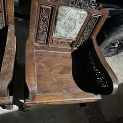 Chairs 🪑 Large Wooden Antique Chairs  Solid Wood Unique Design  Set of 2 chairs in good condition  Price is for both 