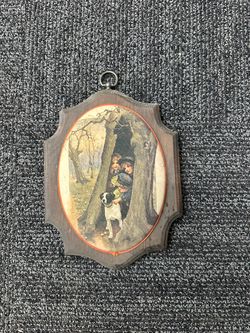 Vintage “An April Shower”Wall plaque Wood Brown Oval, Hanging Loop